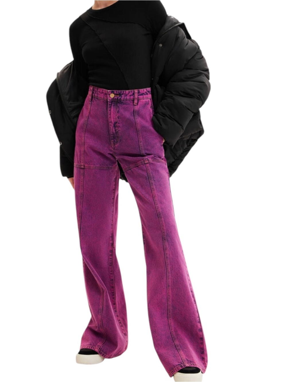 NWT Desigual Maitrepierre Wide Leg Acid Wash Jeans in Pink XS